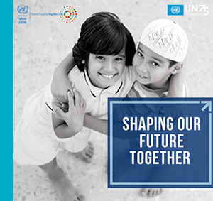Two kids embracing and smiling "Shaping our future together"